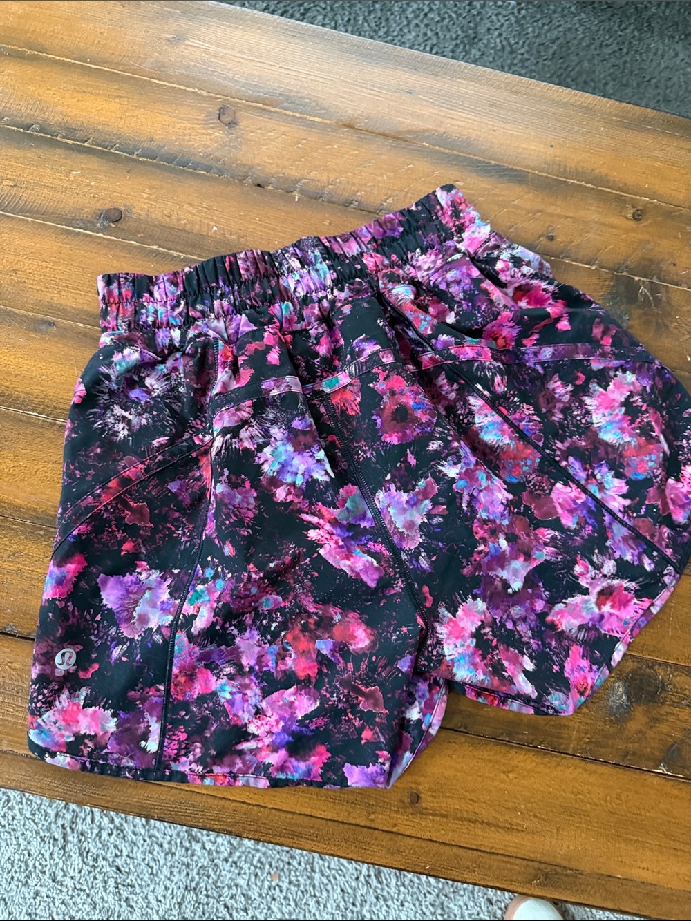 lululemon athletica Black with Pink & Purple Floral Athletic Shorts